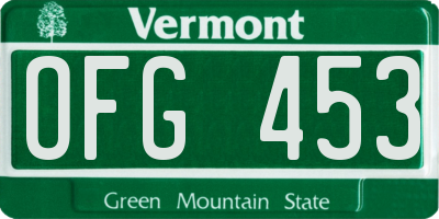 VT license plate OFG453