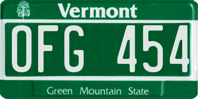 VT license plate OFG454