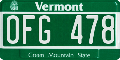 VT license plate OFG478
