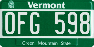 VT license plate OFG598