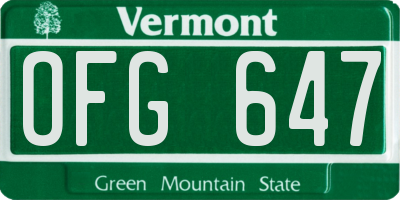 VT license plate OFG647