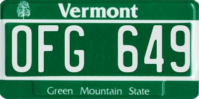 VT license plate OFG649