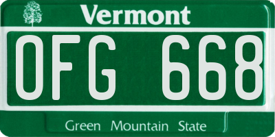 VT license plate OFG668