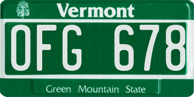 VT license plate OFG678