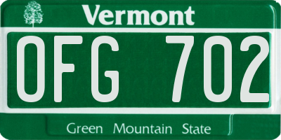 VT license plate OFG702