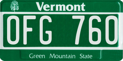 VT license plate OFG760