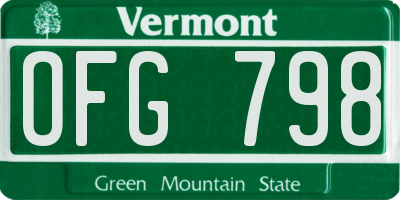 VT license plate OFG798