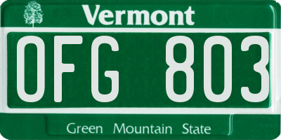 VT license plate OFG803