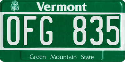 VT license plate OFG835