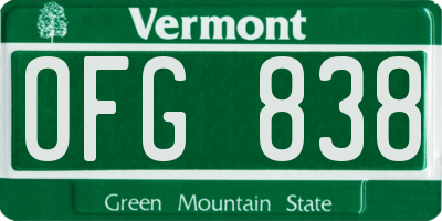 VT license plate OFG838