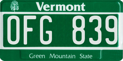 VT license plate OFG839