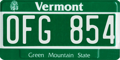 VT license plate OFG854