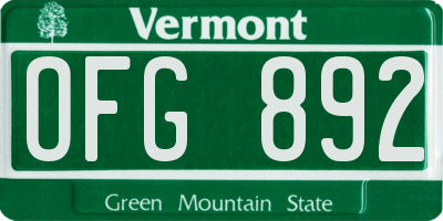 VT license plate OFG892