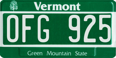 VT license plate OFG925