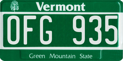VT license plate OFG935