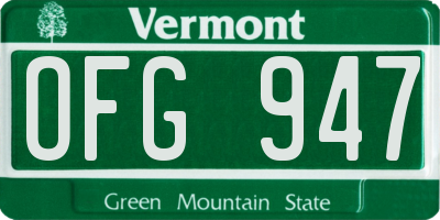 VT license plate OFG947