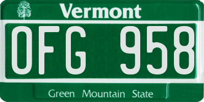 VT license plate OFG958