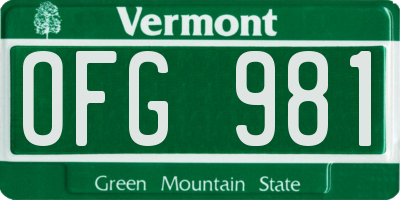 VT license plate OFG981
