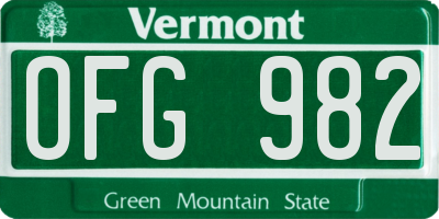 VT license plate OFG982
