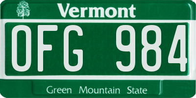 VT license plate OFG984