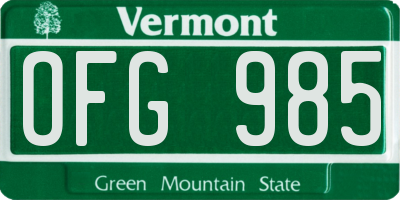 VT license plate OFG985