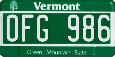VT license plate OFG986