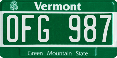 VT license plate OFG987