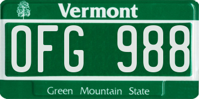 VT license plate OFG988