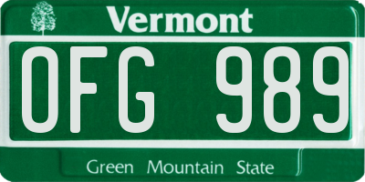 VT license plate OFG989