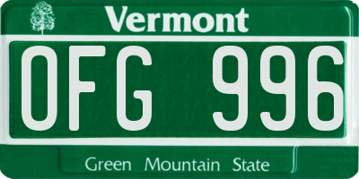 VT license plate OFG996