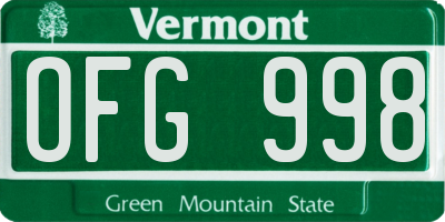 VT license plate OFG998