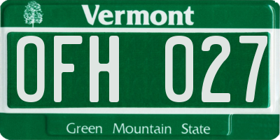 VT license plate OFH027