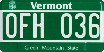 VT license plate OFH036