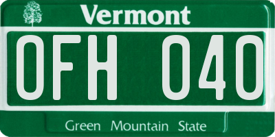 VT license plate OFH040