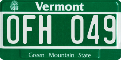 VT license plate OFH049