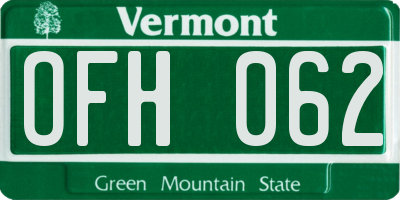 VT license plate OFH062