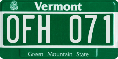 VT license plate OFH071