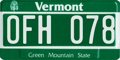 VT license plate OFH078