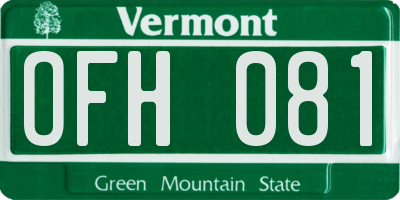 VT license plate OFH081