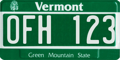 VT license plate OFH123