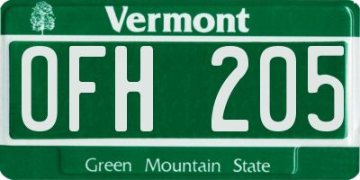 VT license plate OFH205