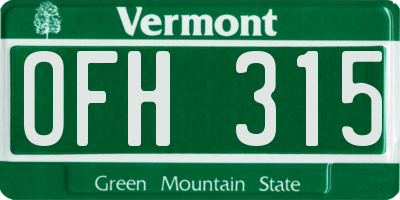 VT license plate OFH315