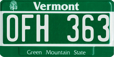 VT license plate OFH363