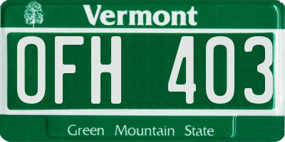 VT license plate OFH403