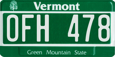 VT license plate OFH478