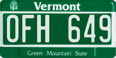VT license plate OFH649