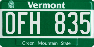 VT license plate OFH835