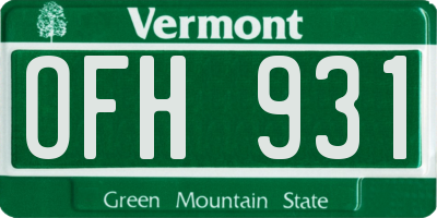 VT license plate OFH931