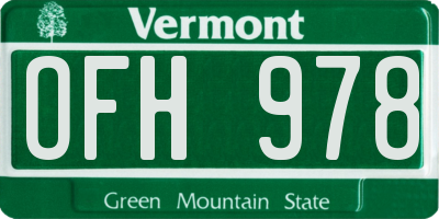 VT license plate OFH978