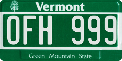 VT license plate OFH999